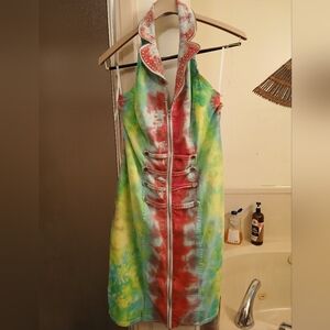 Ashley Stewart Green and Red Halter Sundress‎